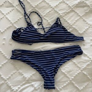 Navy and White Striped Bikini
